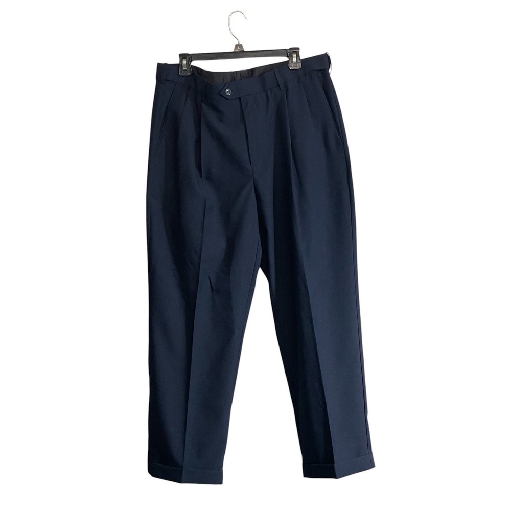 Croft & Barrow Dress Pants 38x29 Navy Blue Easy Care Classic Pleated Cuffed NEW